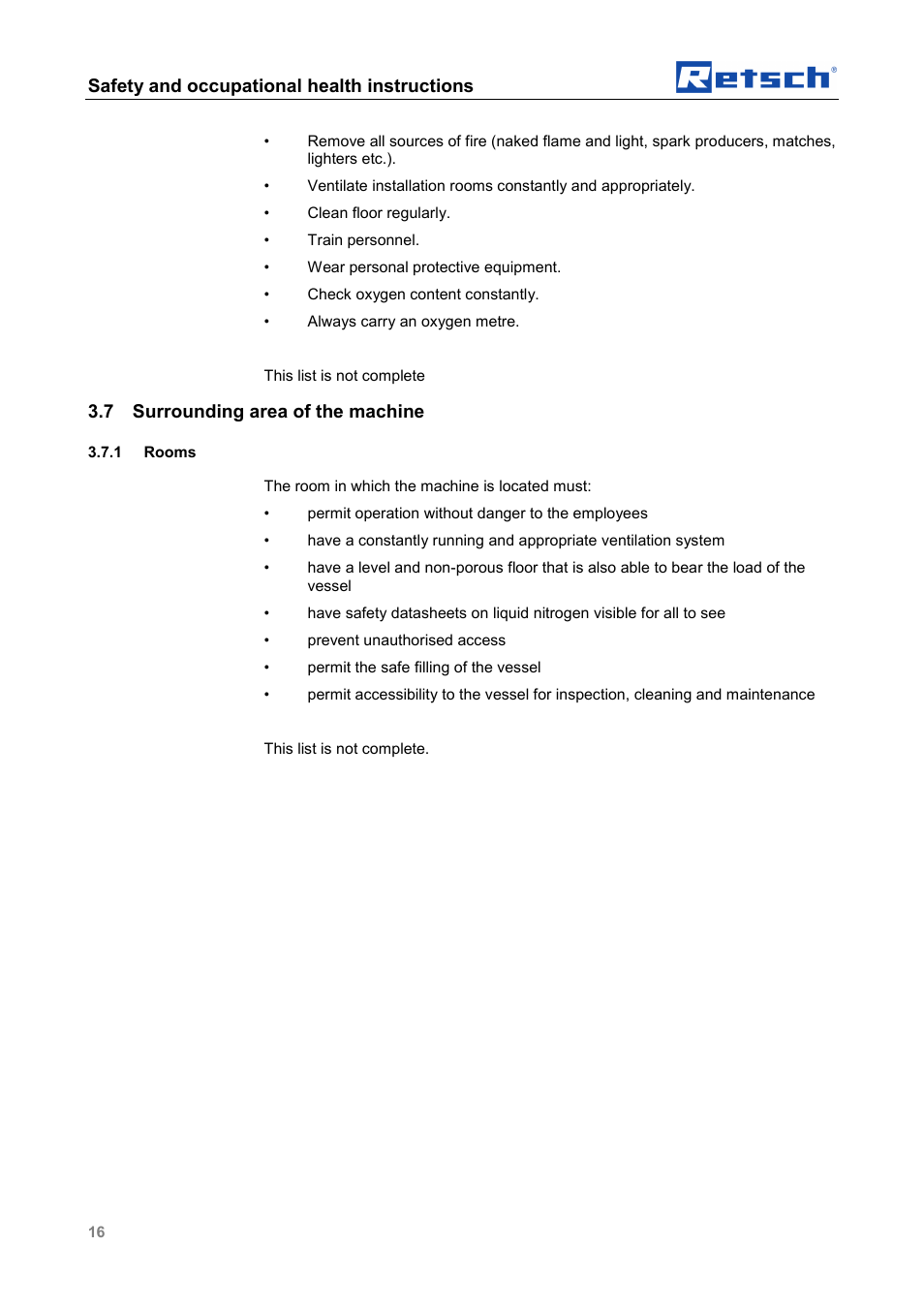 Safety and occupational health instructions, 7 surrounding area of the machine | Retsch CryoMill Autofill 50l User Manual | Page 16 / 28