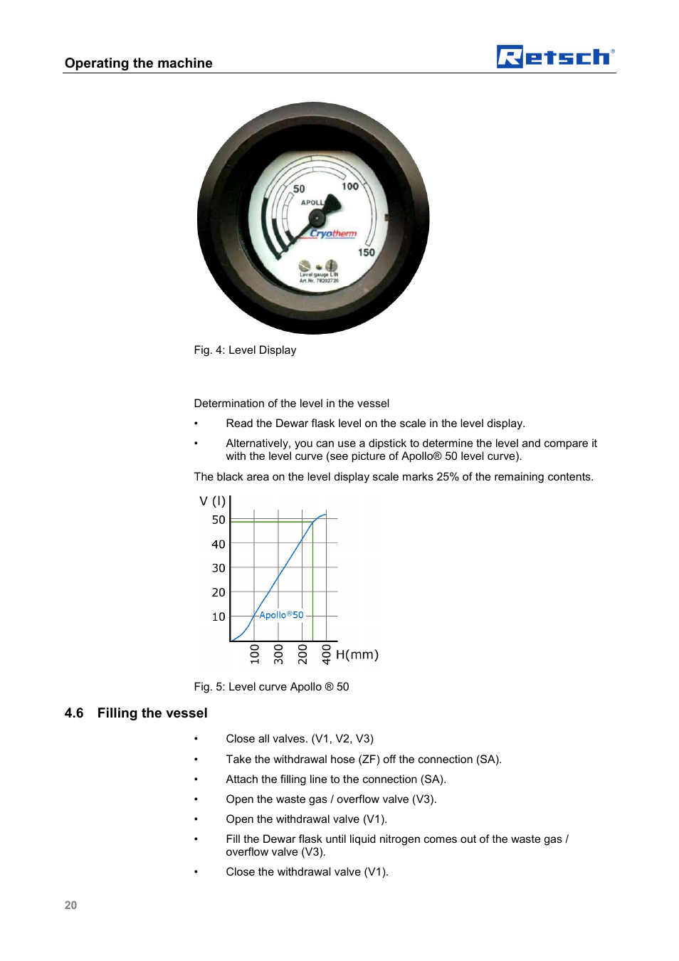 Operating the machine, 6 filling the vessel | Retsch CryoMill Autofill 50l User Manual | Page 20 / 28