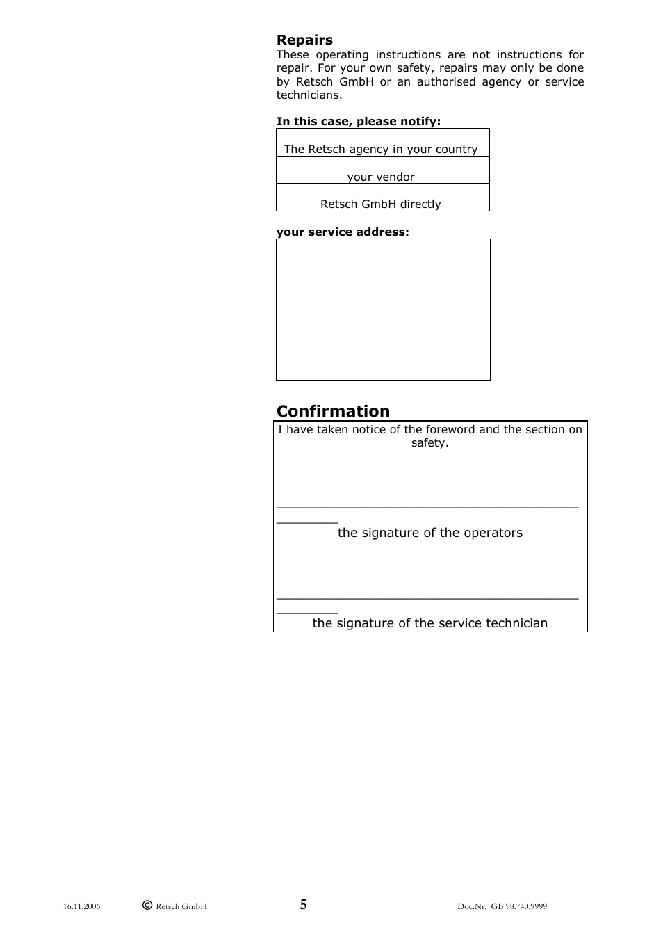 Confirmation | Retsch DM 200 User Manual | Page 5 / 20