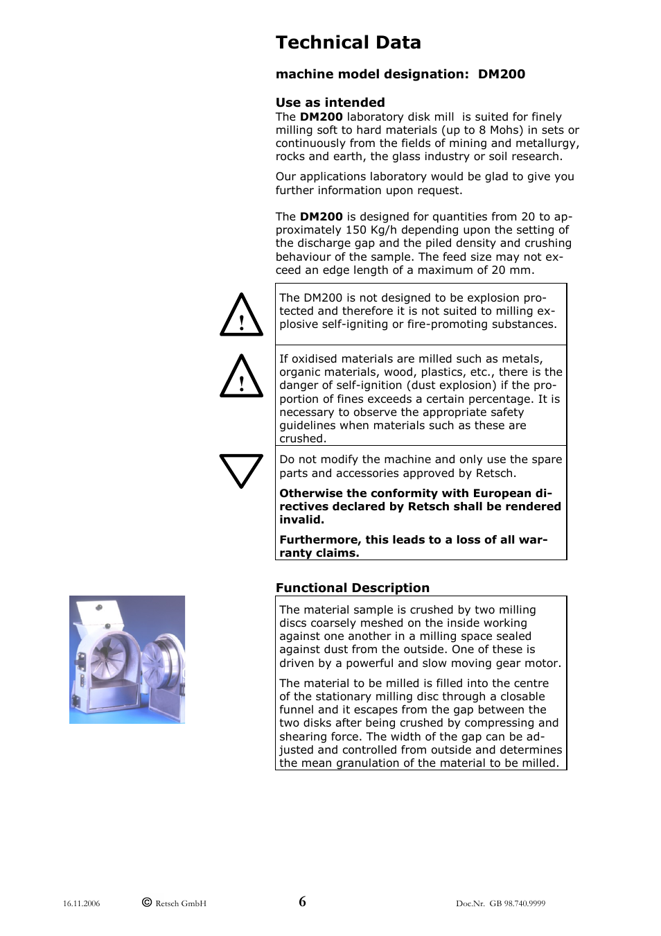 Technical data | Retsch DM 200 User Manual | Page 6 / 20