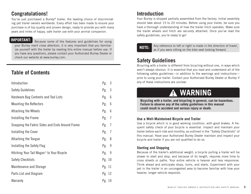 Burley Tail Wagon User Manual | Page 2 / 9