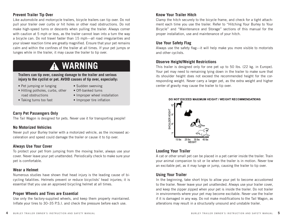 Warning | Burley Tail Wagon User Manual | Page 3 / 9