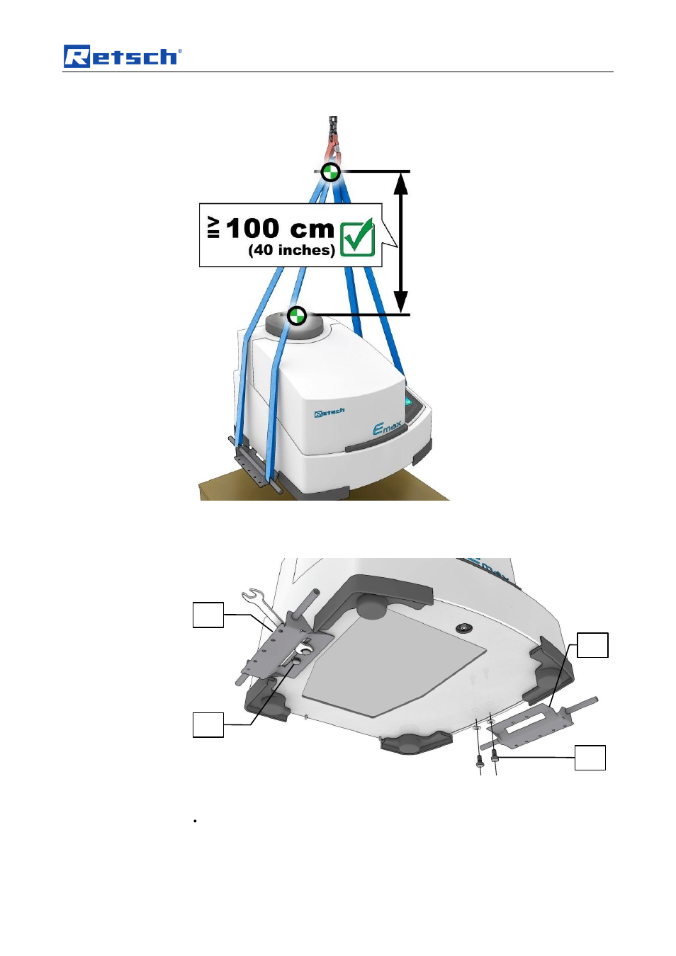 Transport, scope of delivery, installation, 9 removing transport safeguards | Retsch Emax User Manual | Page 19 / 67