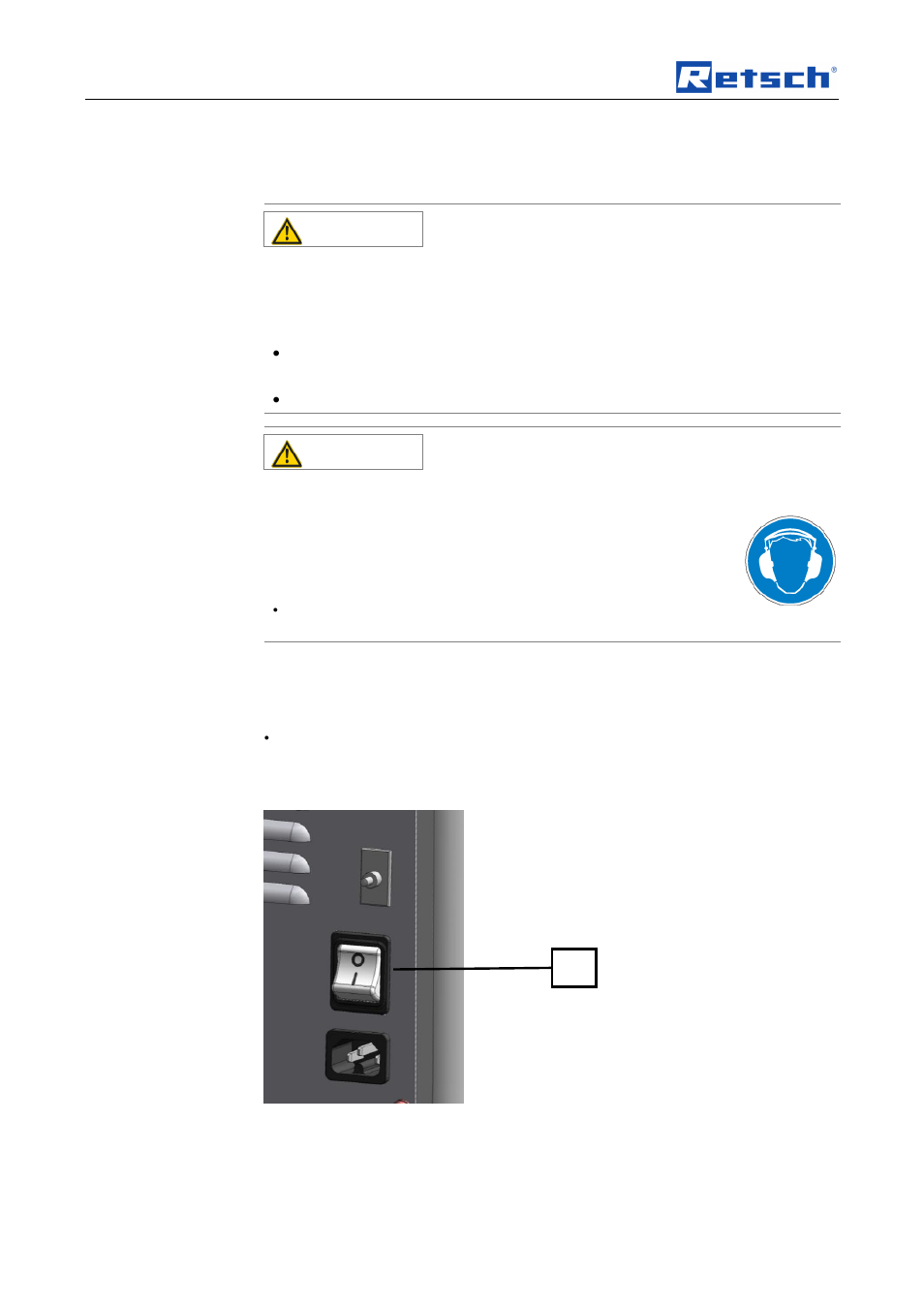 Operating the machine, 4 operating the device, Caution | 5 switching on and off | Retsch GM 200 User Manual | Page 20 / 44