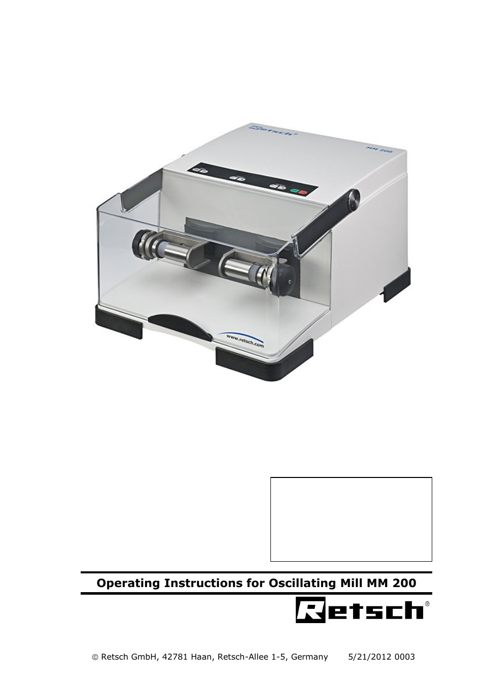 Retsch MM 200 User Manual | 32 pages