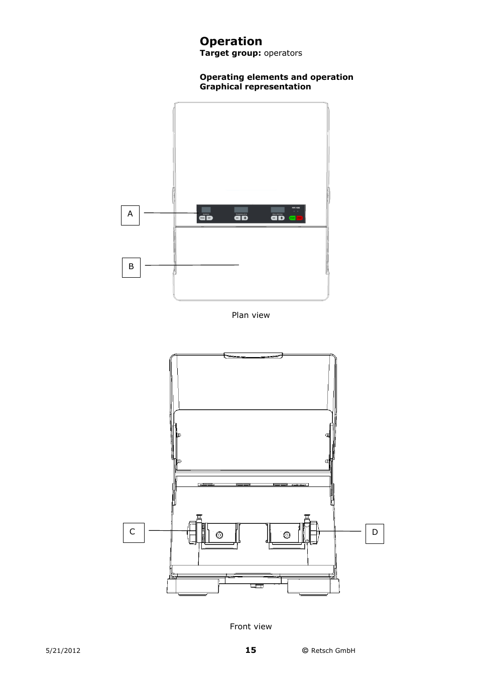 Operation, Operating elements and operation, Graphical representation | Retsch MM 200 User Manual | Page 15 / 32
