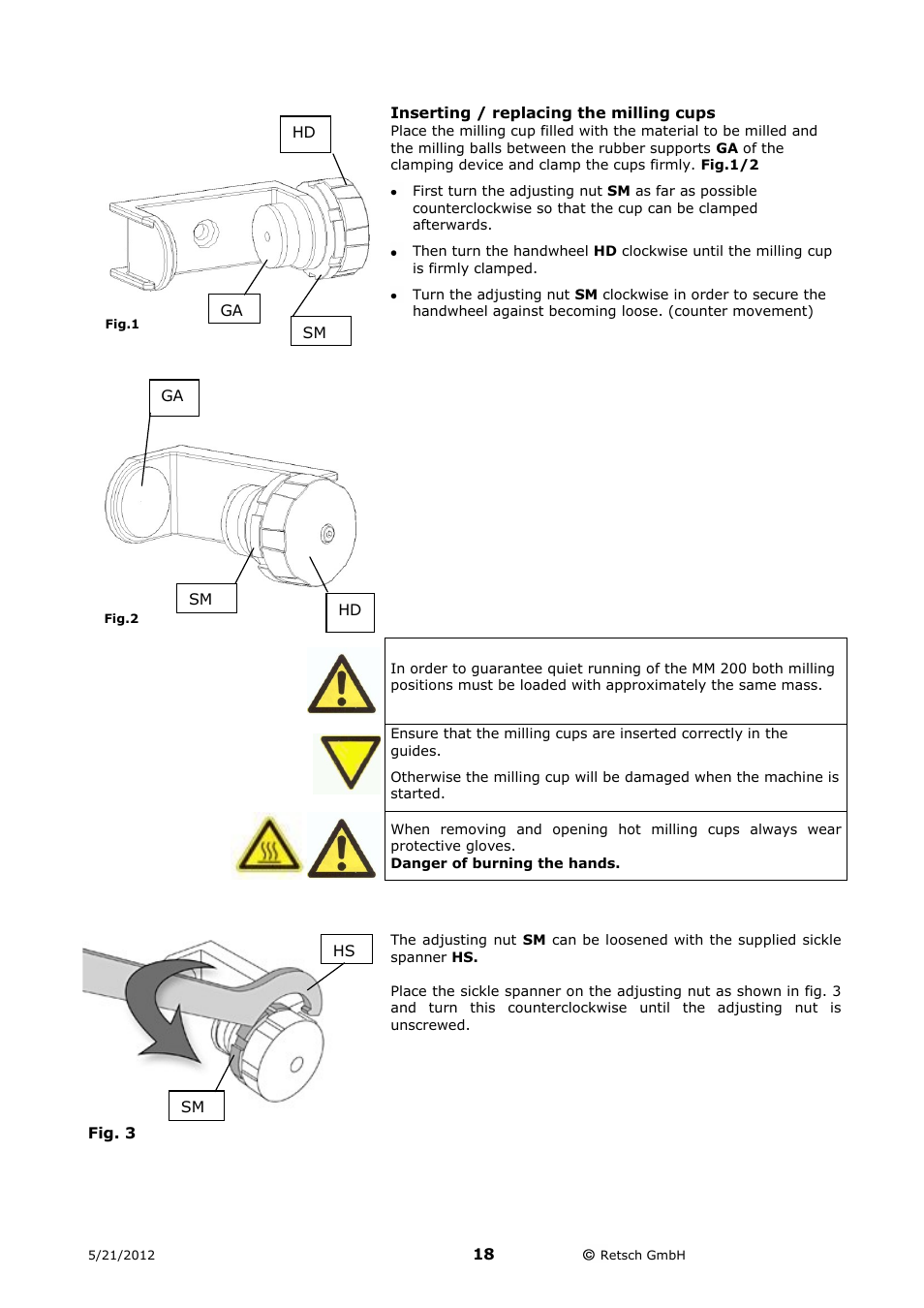 Inserting / replacing the milling cups | Retsch MM 200 User Manual | Page 18 / 32