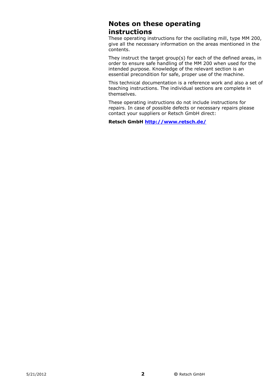 Retsch MM 200 User Manual | Page 2 / 32