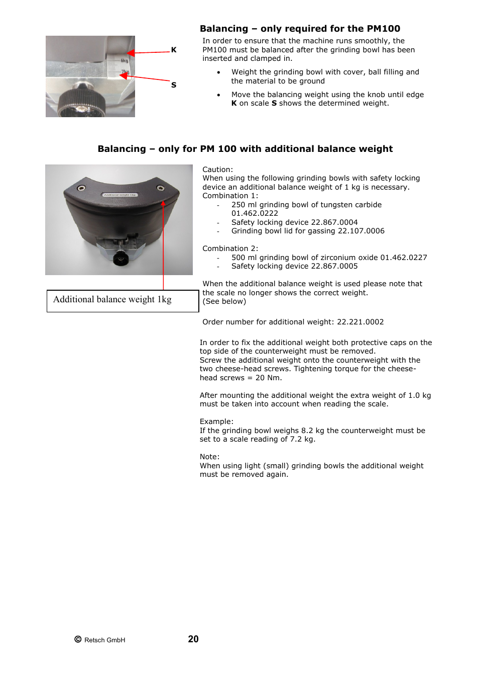 Balancing – only required for the pm100 | Retsch PM 200 User Manual | Page 20 / 44