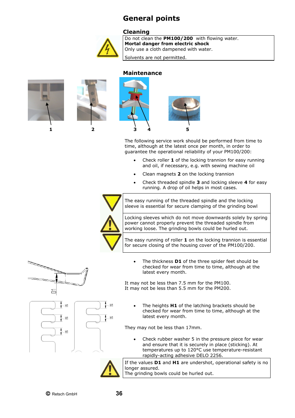 General points, Cleaning, Maintenance | Cleaning maintenance | Retsch PM 200 User Manual | Page 36 / 44