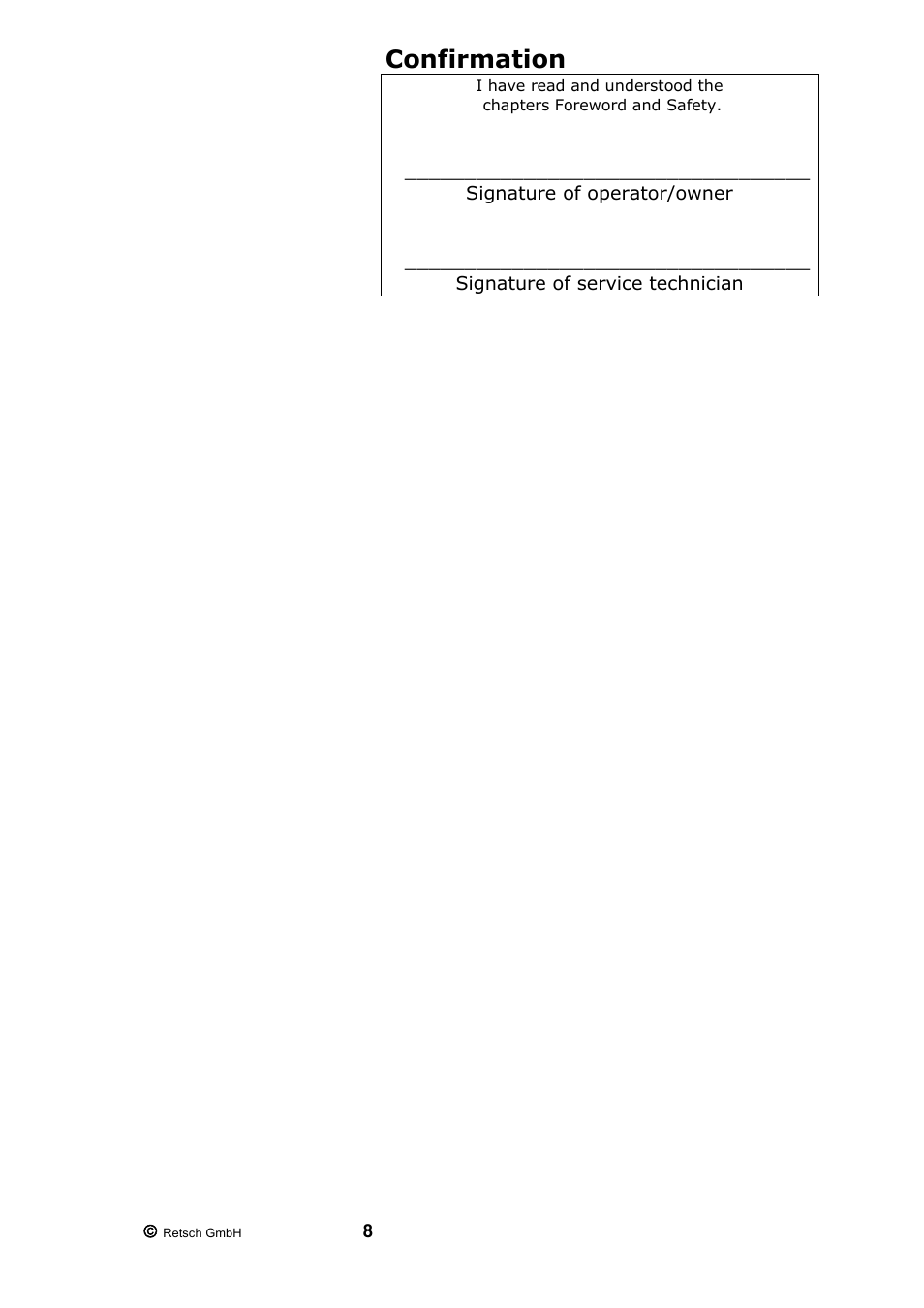 Confirmation | Retsch PM 200 User Manual | Page 8 / 44