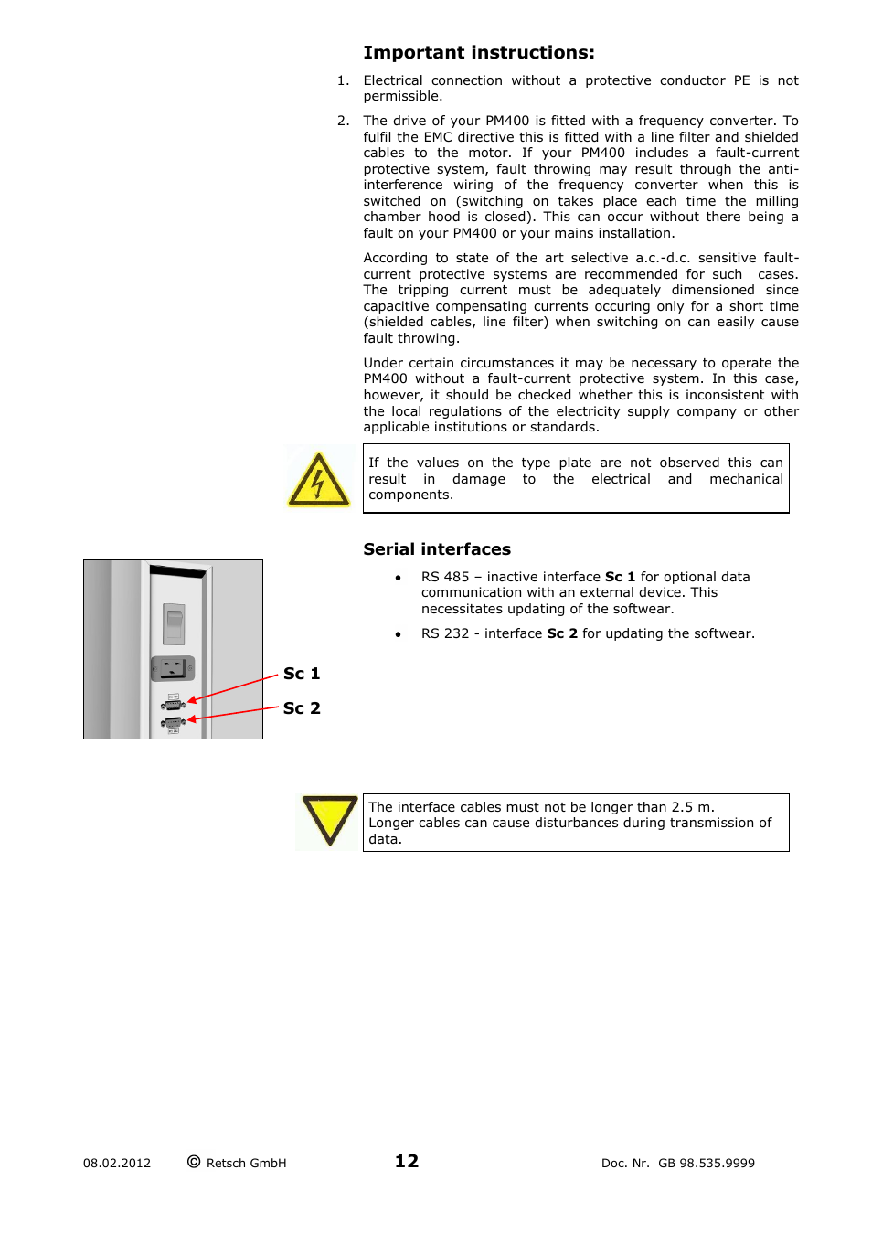 Serial interfaces | Retsch PM 400 User Manual | Page 12 / 36