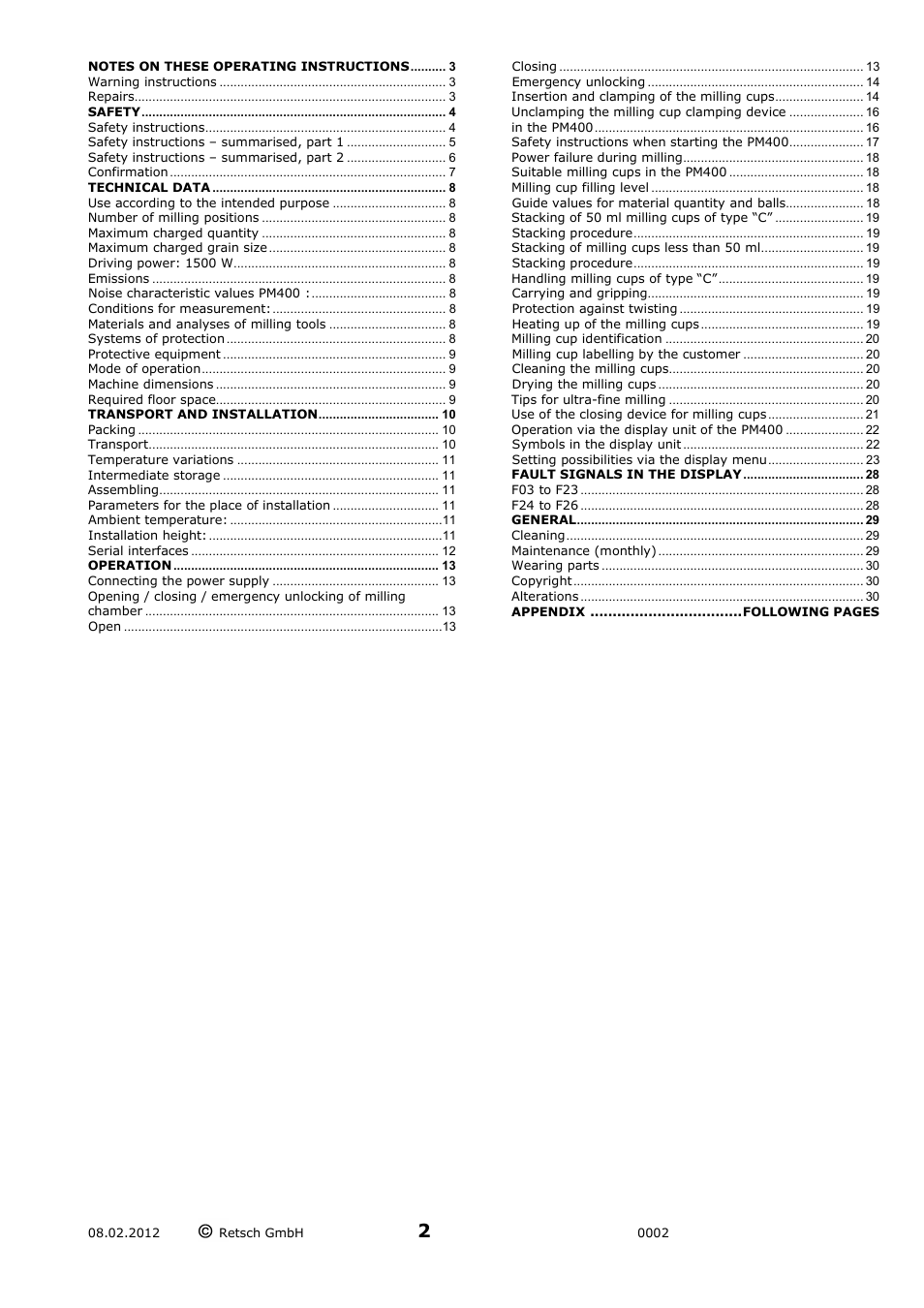 Retsch PM 400 User Manual | Page 2 / 36