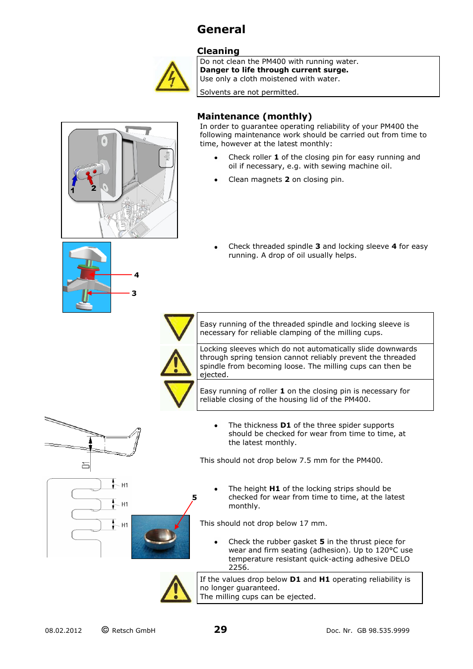 General, Cleaning, Maintenance (monthly) | Retsch PM 400 User Manual | Page 29 / 36