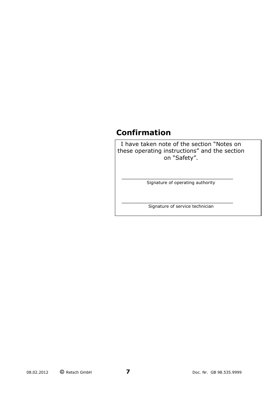 Confirmation | Retsch PM 400 User Manual | Page 7 / 36
