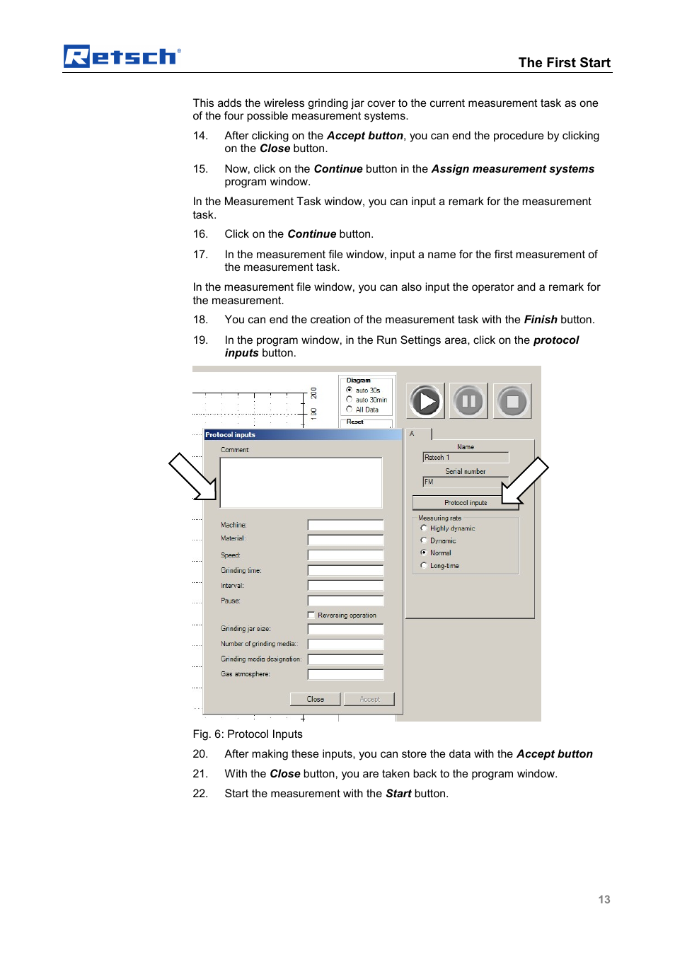 The first start | Retsch PM GrindControl User Manual | Page 13 / 48