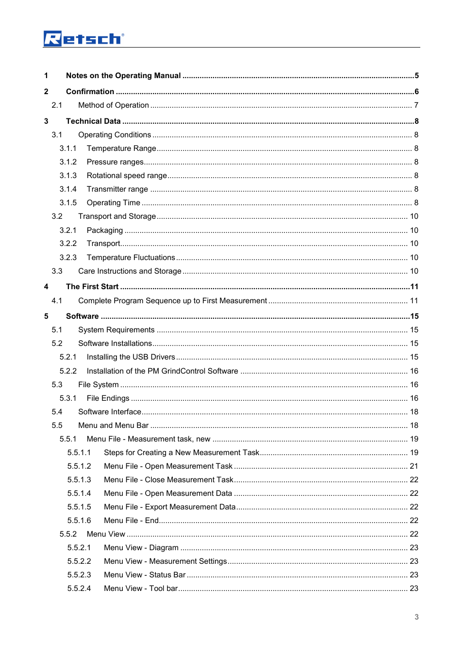 Retsch PM GrindControl User Manual | Page 3 / 48