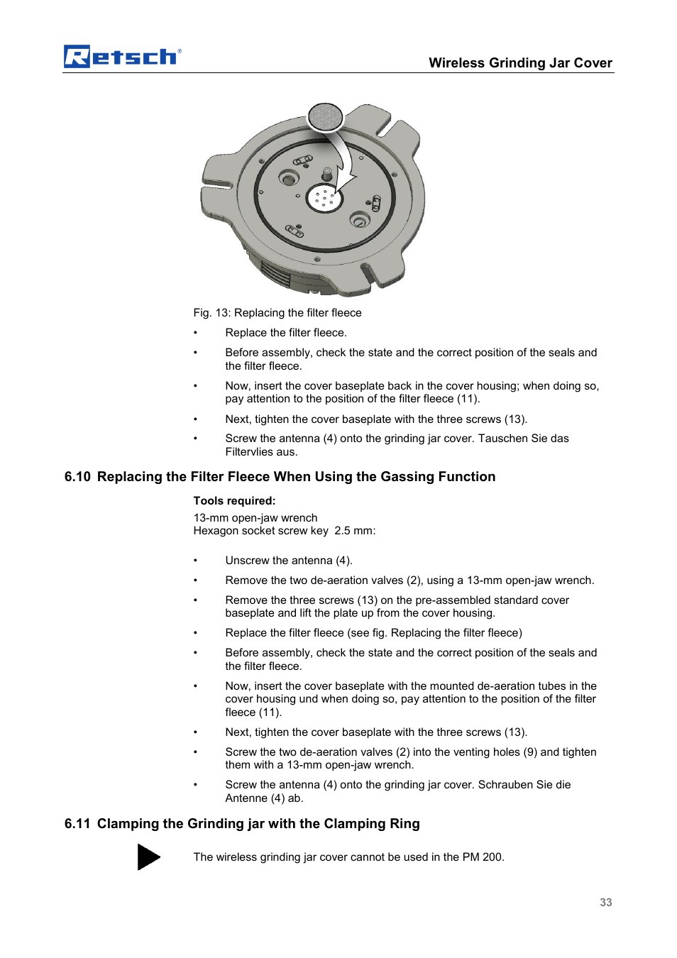 Wireless grinding jar cover | Retsch PM GrindControl User Manual | Page 33 / 48