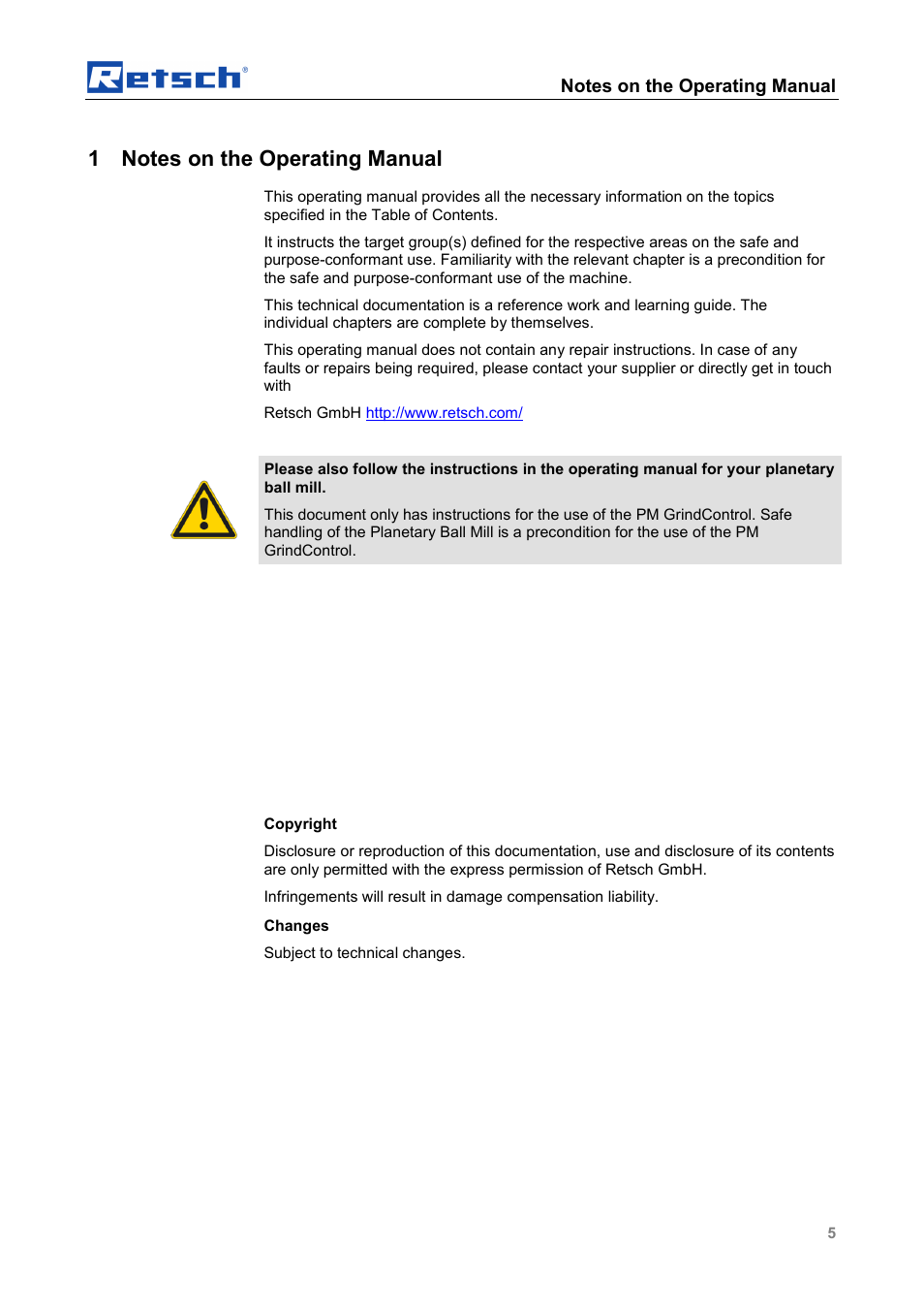 Retsch PM GrindControl User Manual | Page 5 / 48