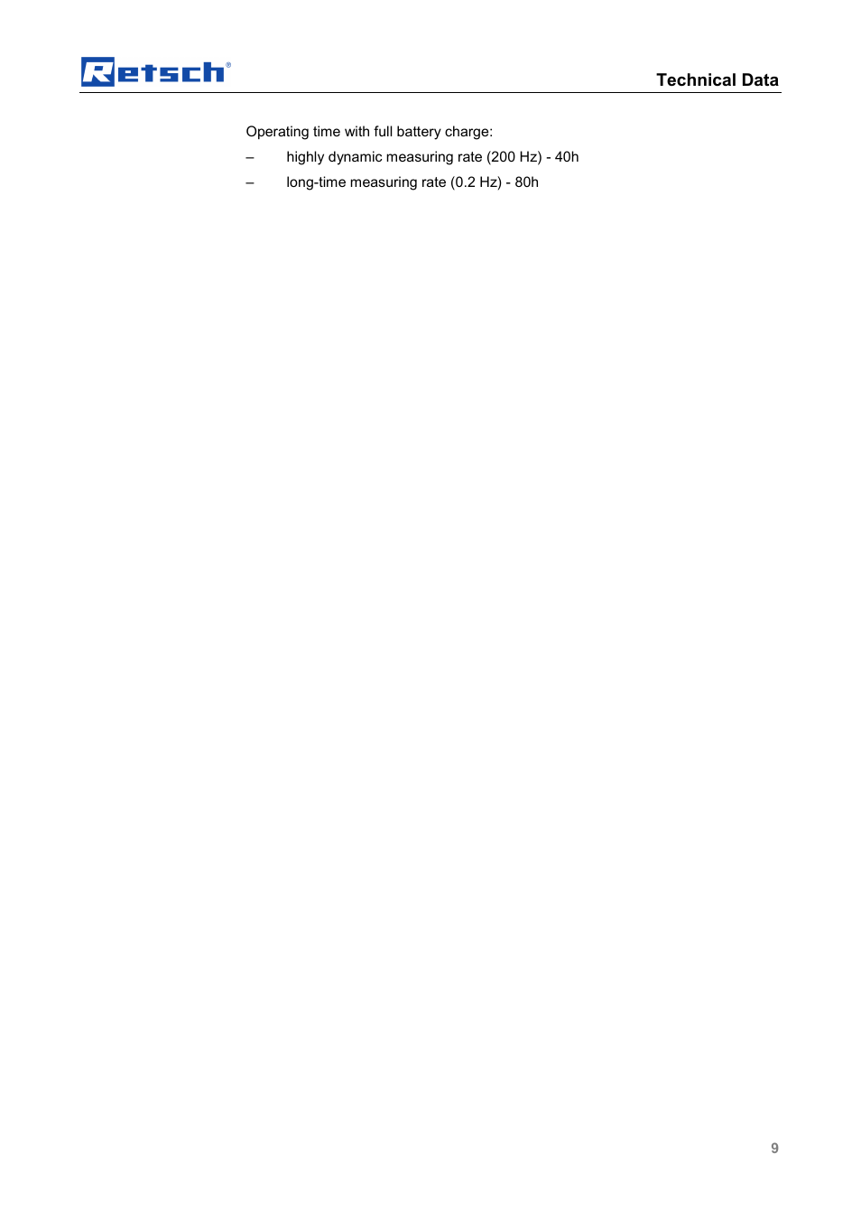 Technical data | Retsch PM GrindControl User Manual | Page 9 / 48