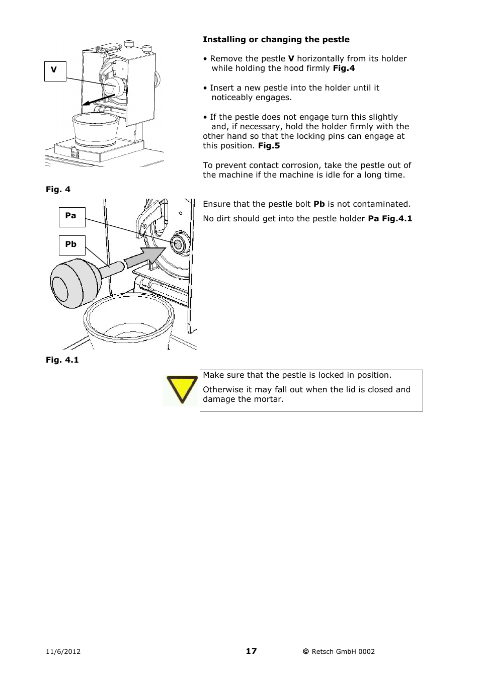 Installing or changing the pestle | Retsch RM 200 User Manual | Page 17 / 36