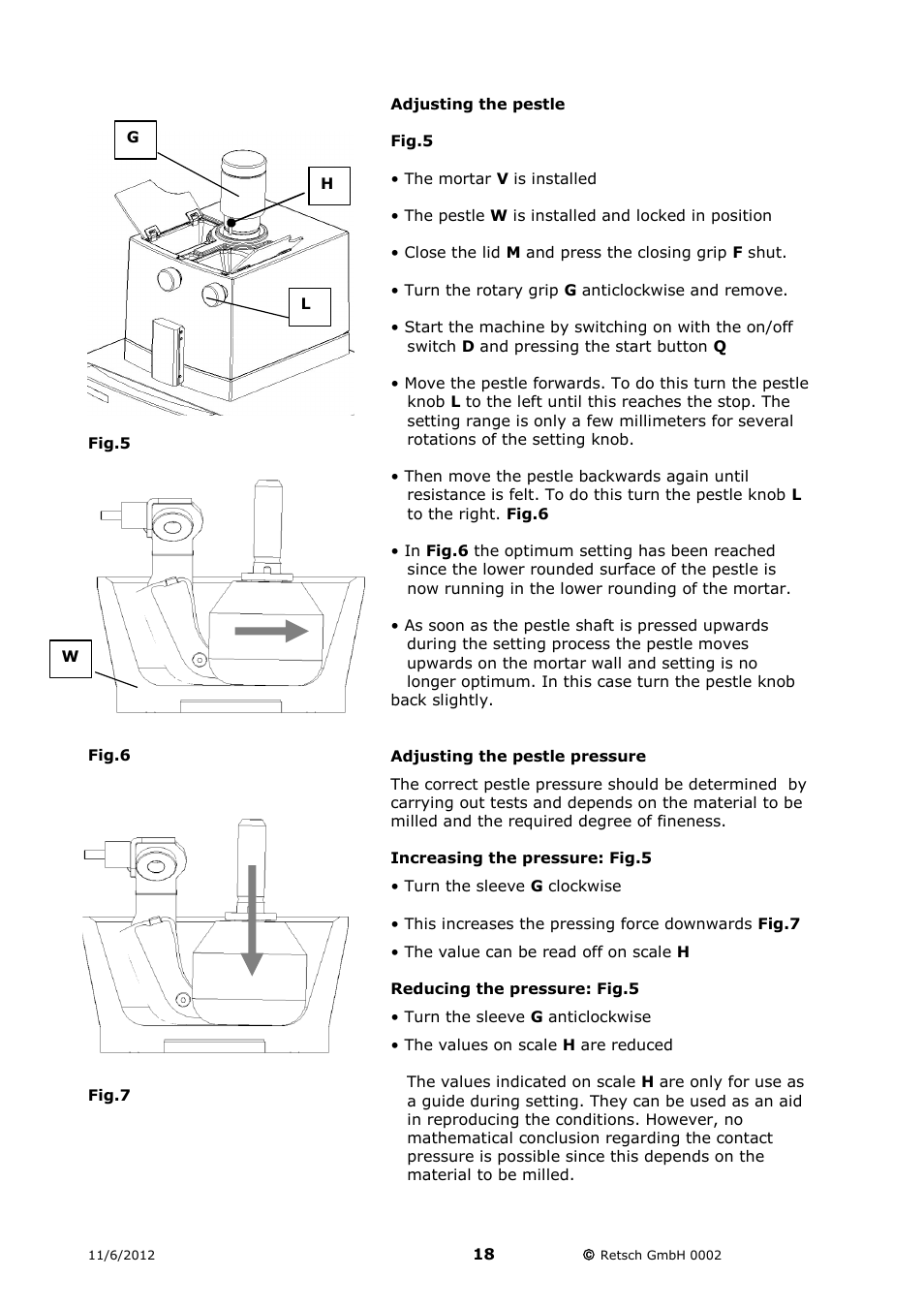 Adjusting the pestle, Adjusting the pestle pressure | Retsch RM 200 User Manual | Page 18 / 36
