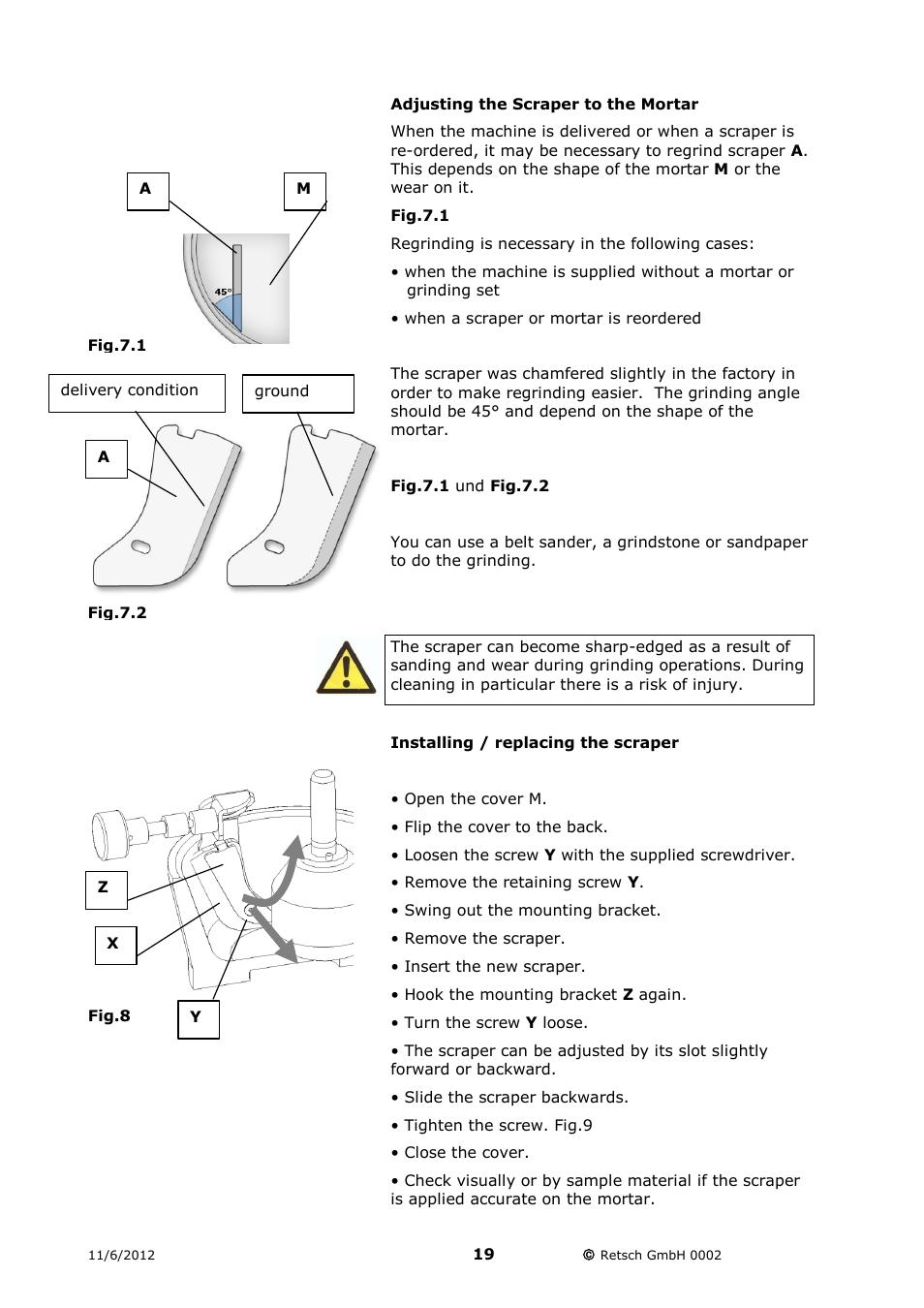 Adjusting the scraper to the mortar | Retsch RM 200 User Manual | Page 19 / 36