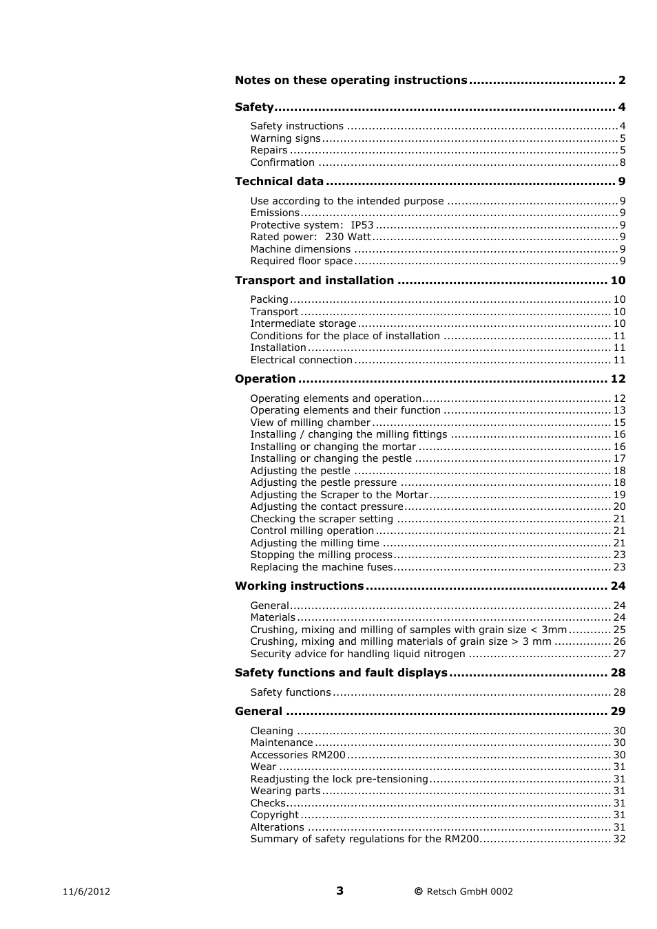 Retsch RM 200 User Manual | Page 3 / 36
