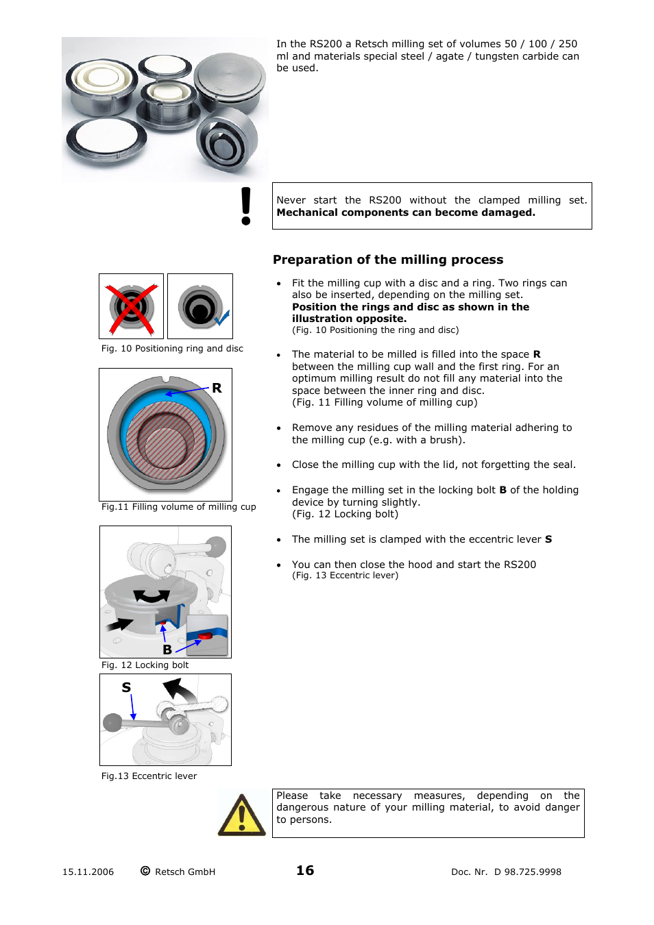 Preparation of the milling process, Sb r | Retsch RS 200 User Manual | Page 16 / 32