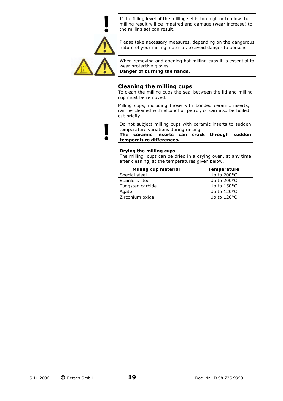 Cleaning the milling cups, Drying the milling cups | Retsch RS 200 User Manual | Page 19 / 32