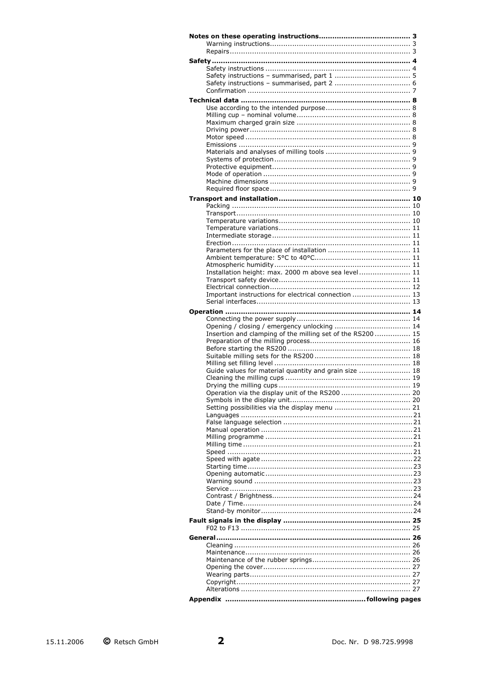 Retsch RS 200 User Manual | Page 2 / 32