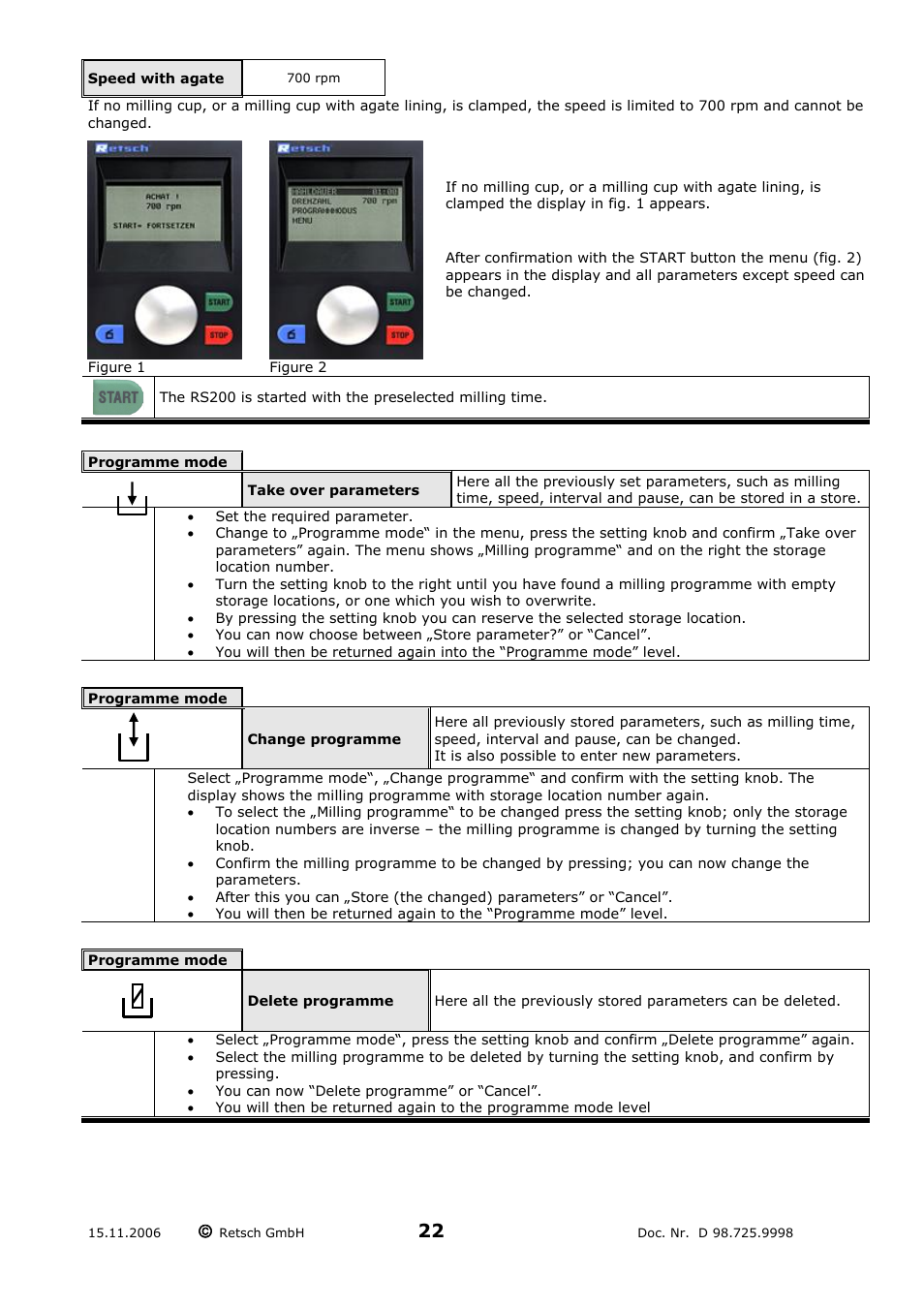 Speed with agate | Retsch RS 200 User Manual | Page 22 / 32