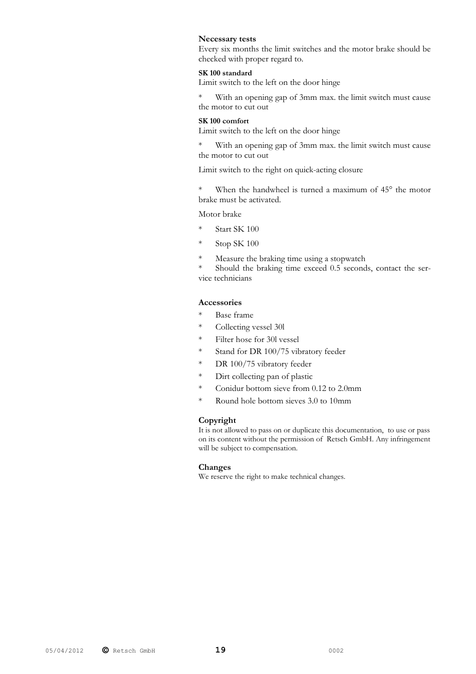 Retsch SK 100 User Manual | Page 19 / 24