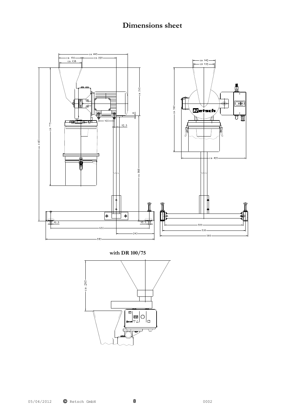 Dimensions sheet | Retsch SK 100 User Manual | Page 8 / 24