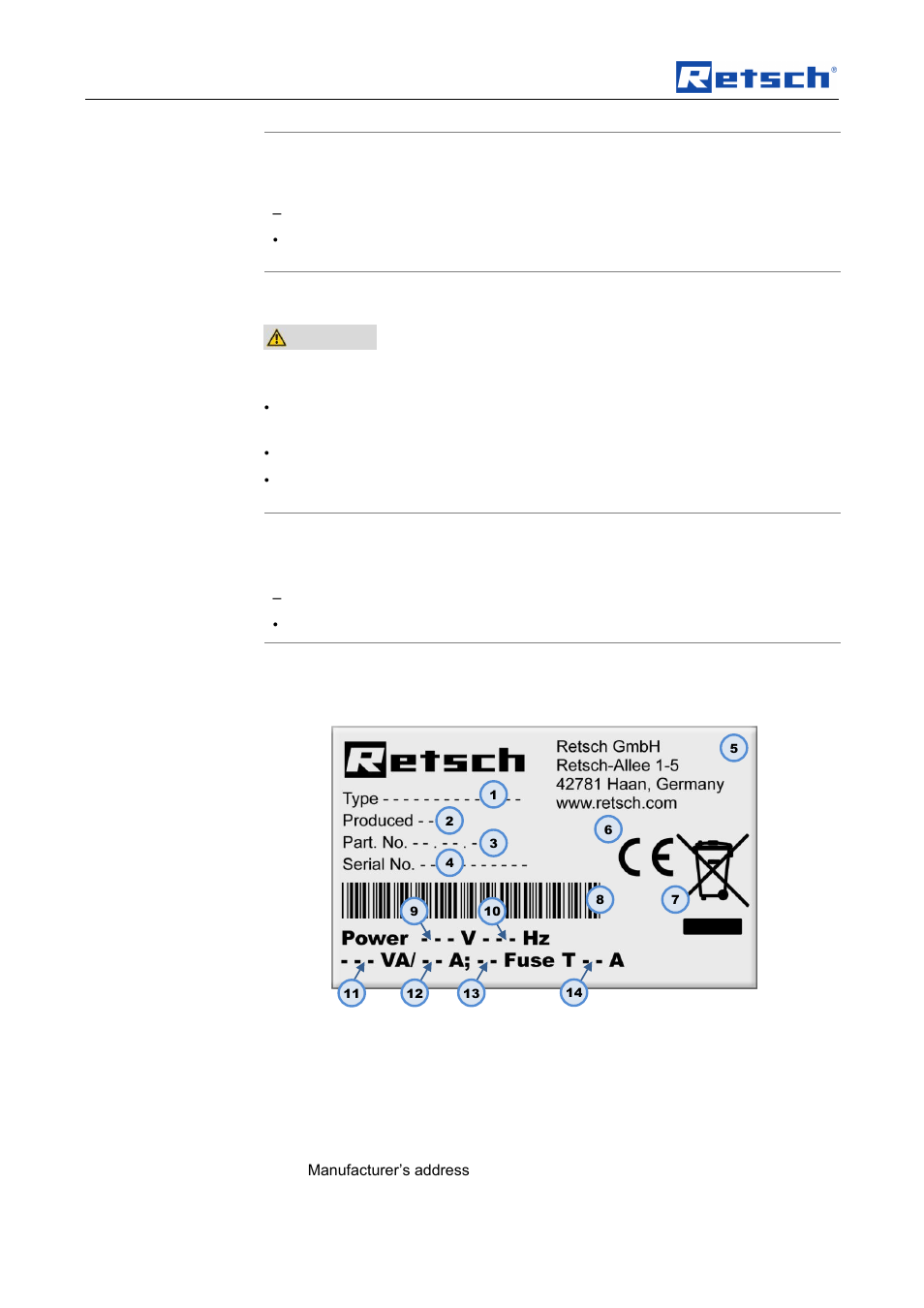 Transport, scope of delivery, installation, Notice, 8 electrical connection | 9 type plate description | Retsch SM 300 User Manual | Page 14 / 44
