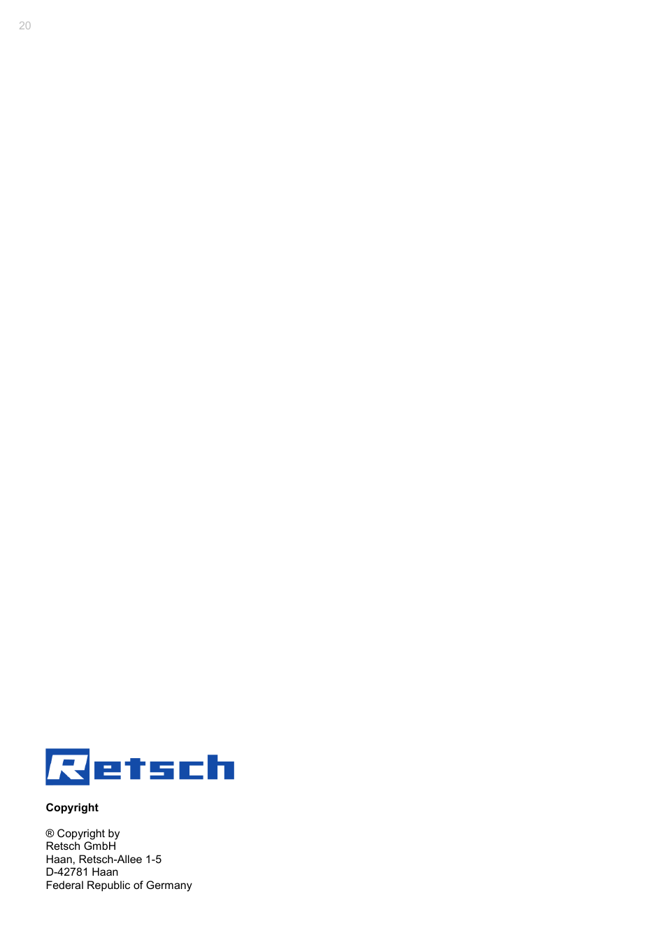 Retsch Cyclone - SM 300 User Manual | Page 20 / 20