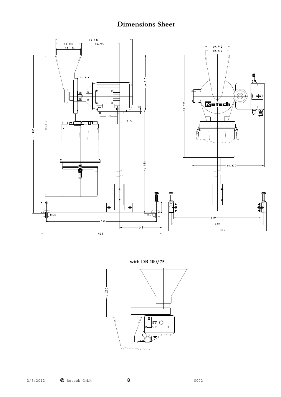 Dimensions sheet | Retsch SR 200 User Manual | Page 8 / 24