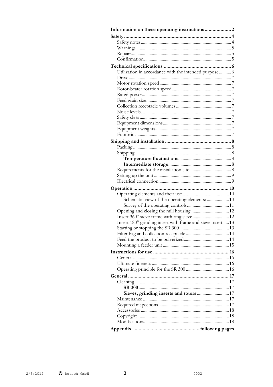 Retsch SR 300 User Manual | Page 3 / 24