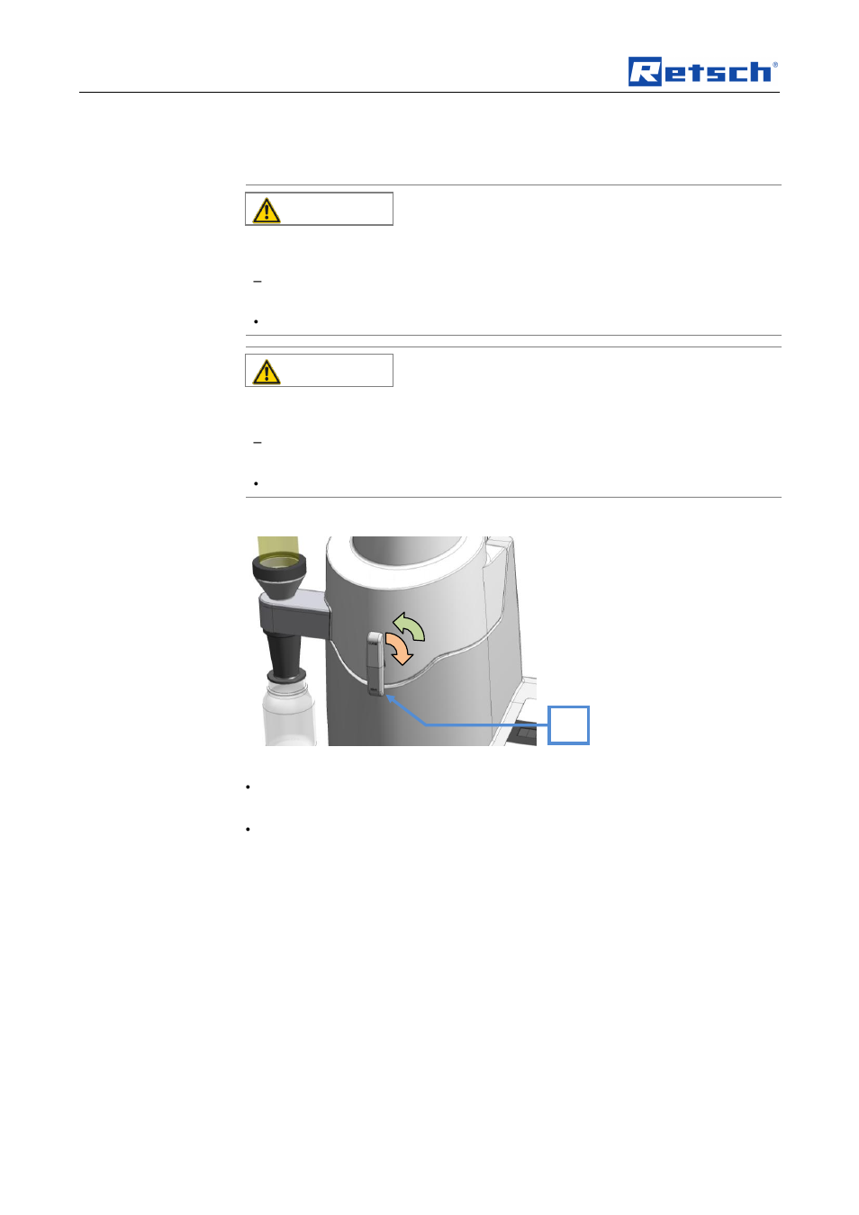 Operating the machine, 7 opening and closing of the grinding chamber, Caution | Retsch TWISTER User Manual | Page 20 / 44