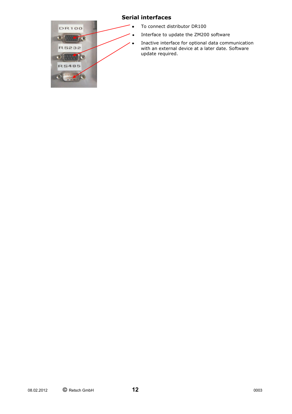 Serial interfaces | Retsch ZM 200 User Manual | Page 12 / 32