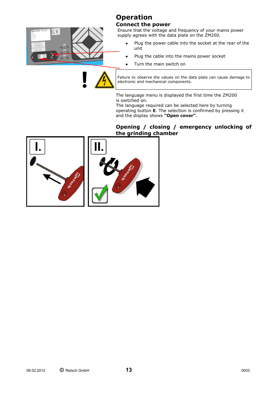 Operation | Retsch ZM 200 User Manual | Page 13 / 32