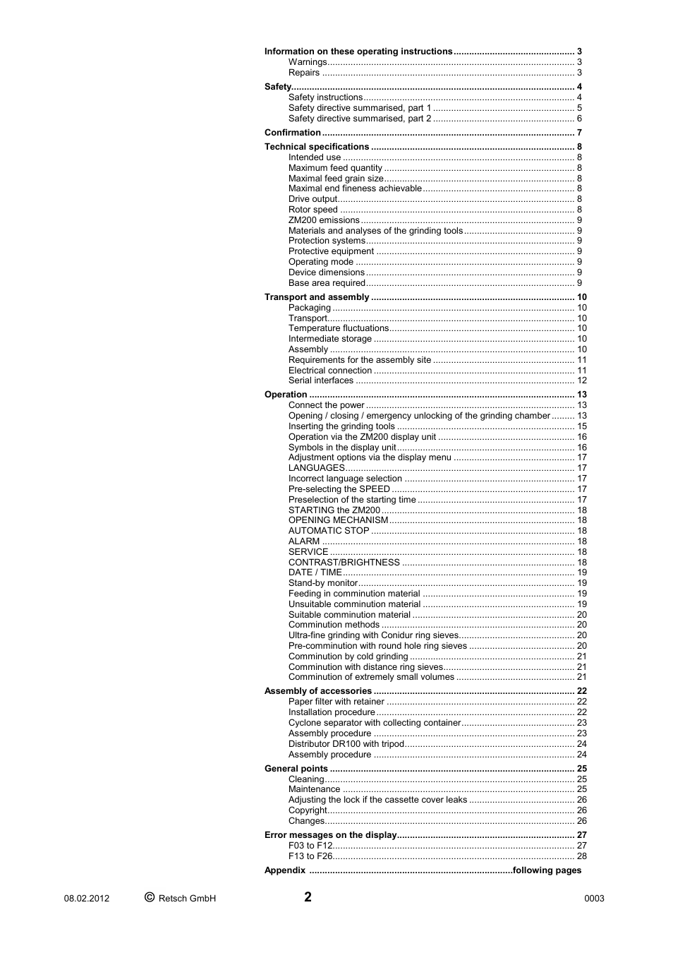 Retsch ZM 200 User Manual | Page 2 / 32