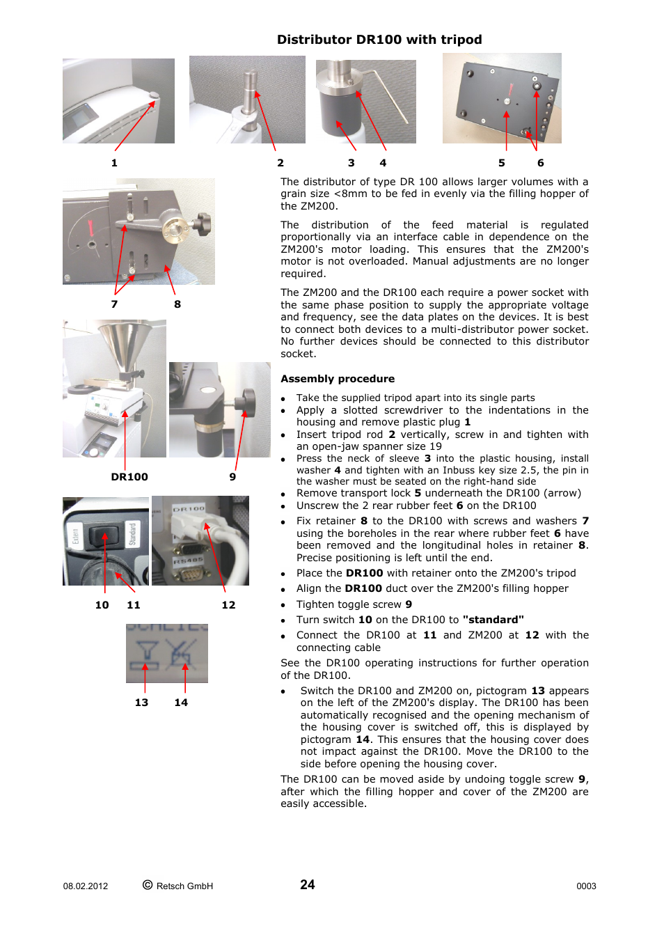 Distributor dr100 with tripod assembly procedure | Retsch ZM 200 User Manual | Page 24 / 32