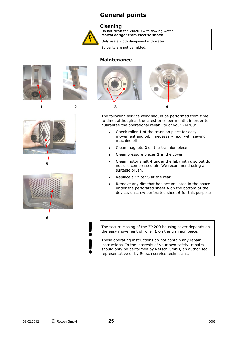 General points, Cleaning maintenance | Retsch ZM 200 User Manual | Page 25 / 32