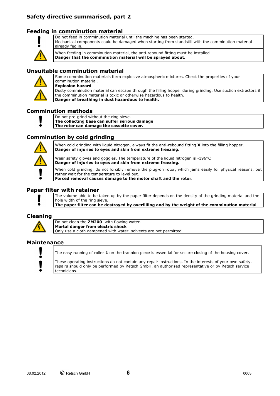 Safety directive summarised, part 2 | Retsch ZM 200 User Manual | Page 6 / 32