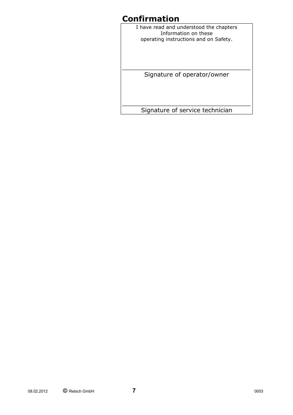 Confirmation | Retsch ZM 200 User Manual | Page 7 / 32