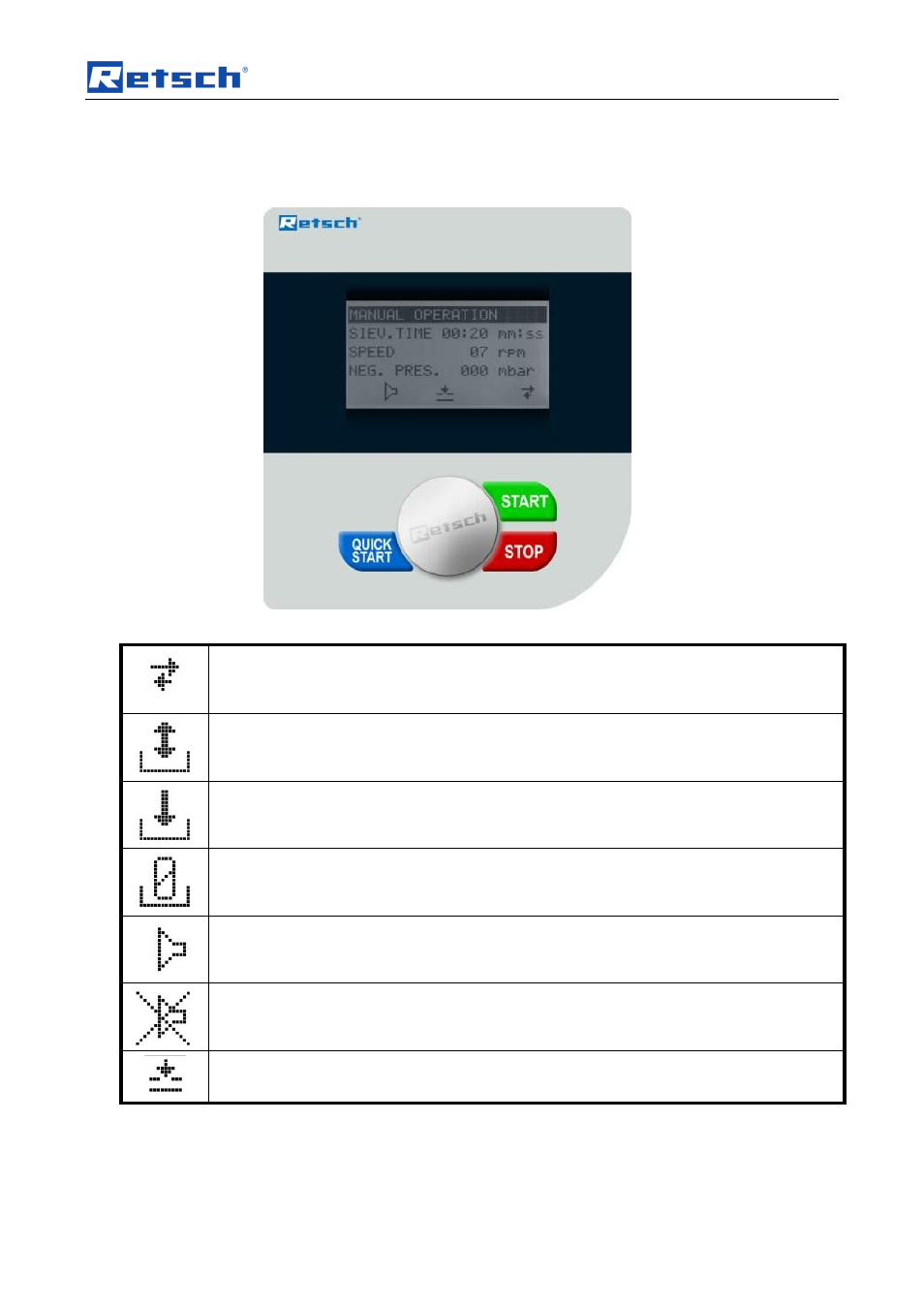 Index, 2 symbols in the display unit | Retsch AS 200 jet - Automatic Vacuum Regulation User Manual | Page 5 / 6