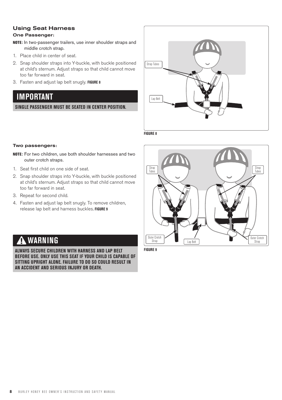 Warning important | Burley Honey Bee User Manual | Page 8 / 12