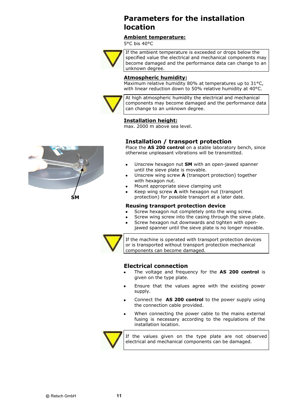 Parameters for the installation location | Retsch AS 200 control - natural frequency User Manual | Page 11 / 32