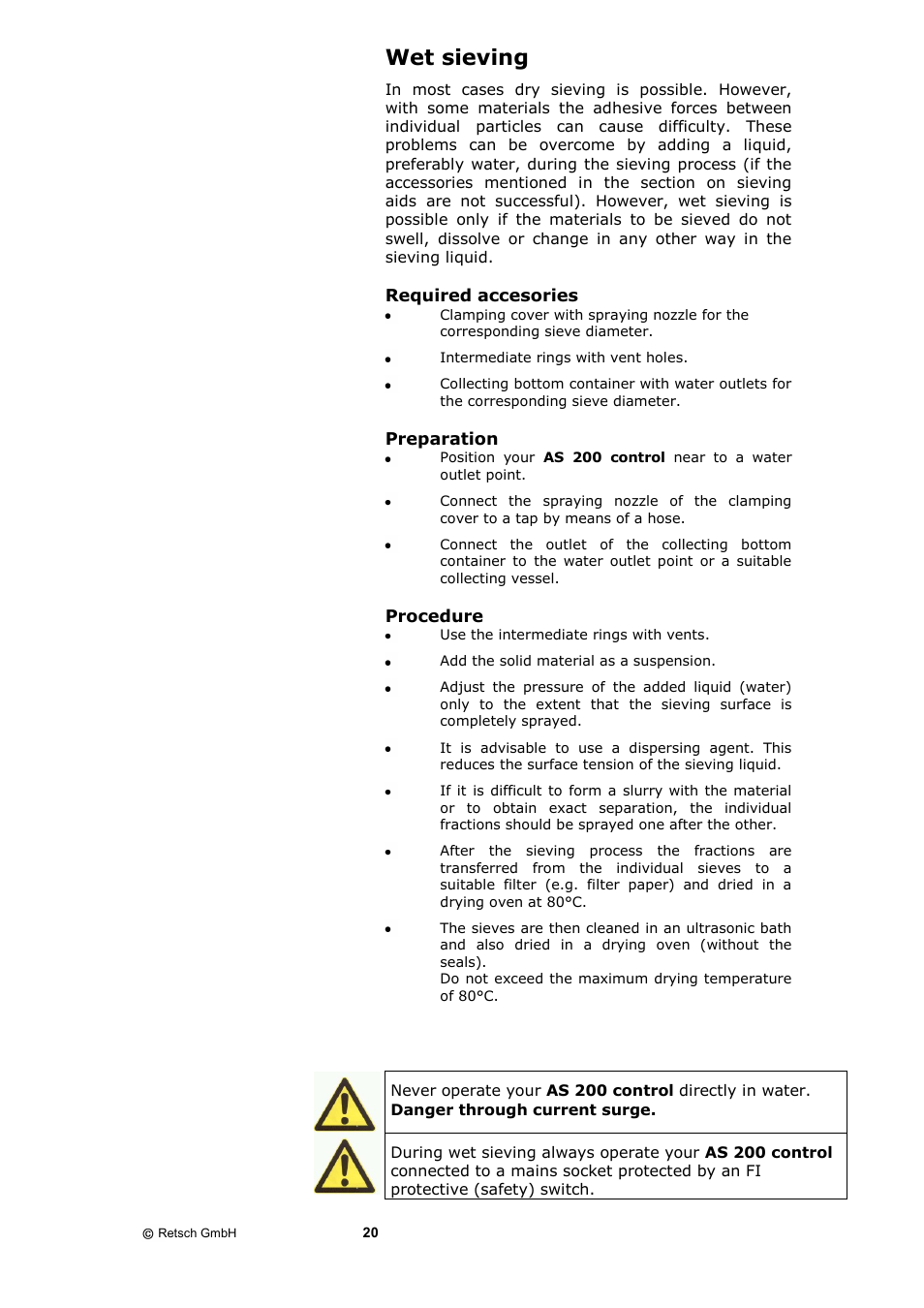 Wet sieving, Required accesories preparation procedure | Retsch AS 200 control - natural frequency User Manual | Page 20 / 32